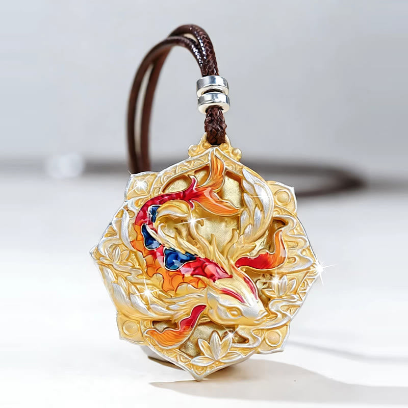 999 Silver Koi Pendant – Close-up of koi fish carving with detailed scales and fins, sterling silver
