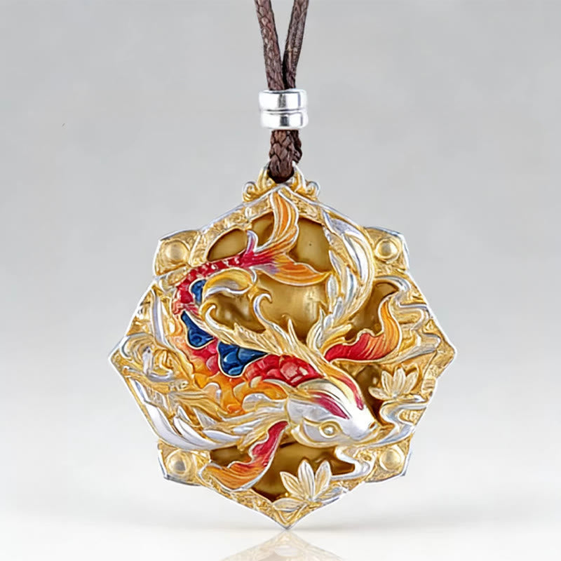 999 Silver Koi Pendant – Pendant on chest with traditional clothing, koi fish luck necklace lifestyle
