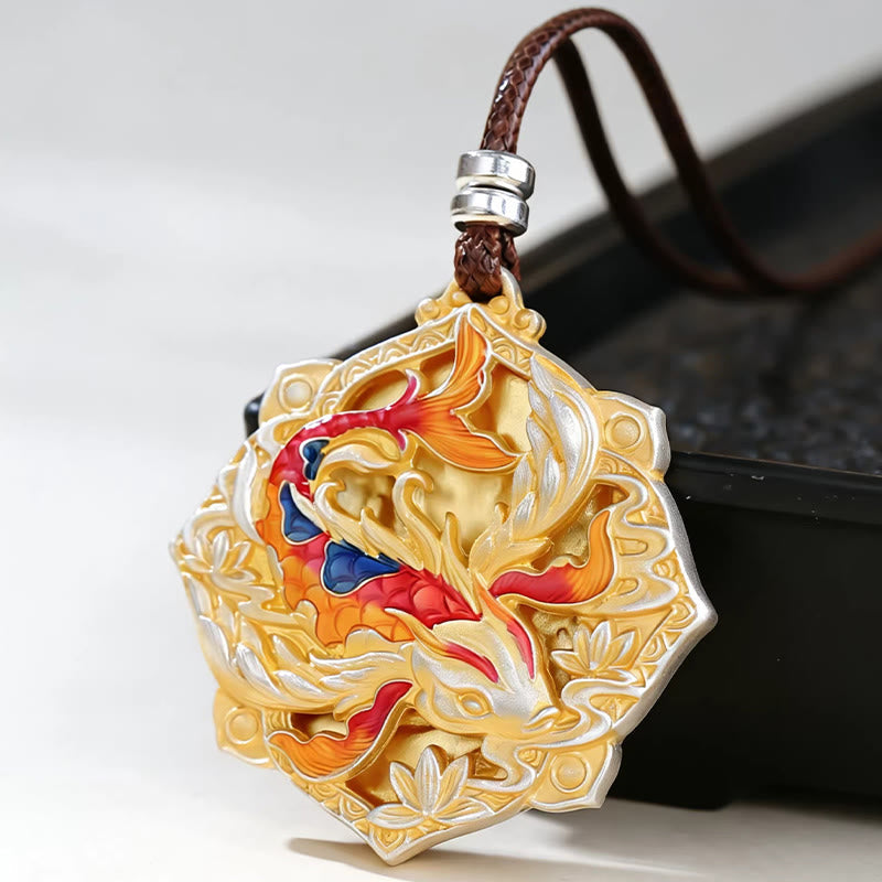999 Silver Koi Pendant – Pendant shown at angle revealing depth of koi relief, luck necklace jewelry