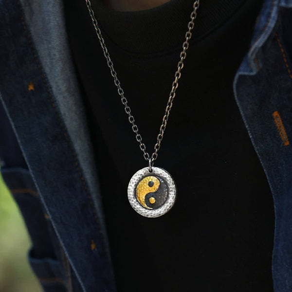 999 Silver Gold Yin Yang Pendant Necklace