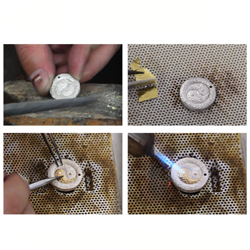 999 Silver Gold Yin Yang Balance Pendant Necklace - Gold inlay craftsmanship process steps, handmade silver jewelry
