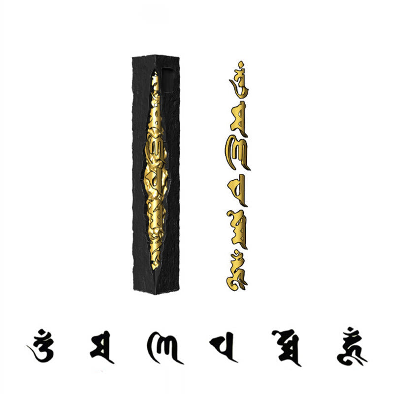 Om Mani Padme Hum Necklace – two-tone pendant on black shirt, close-up worn view, gold and silver men's necklace