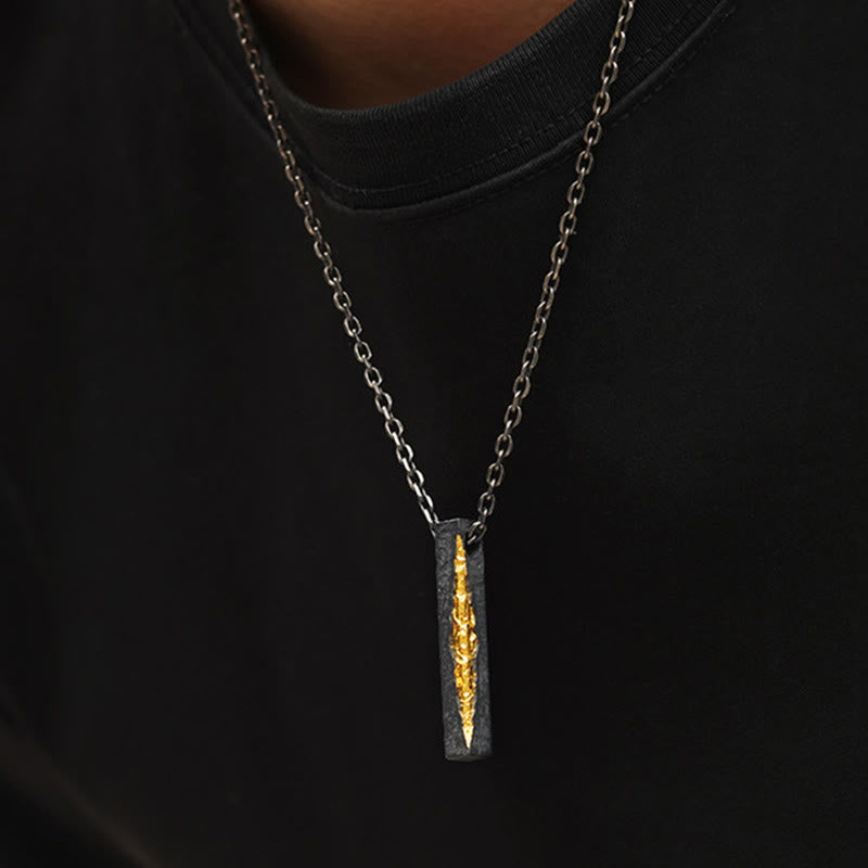 Om Mani Padme Hum Necklace – dual-tone black and gold pendant worn on chest, oxidized chain, men's statement necklace