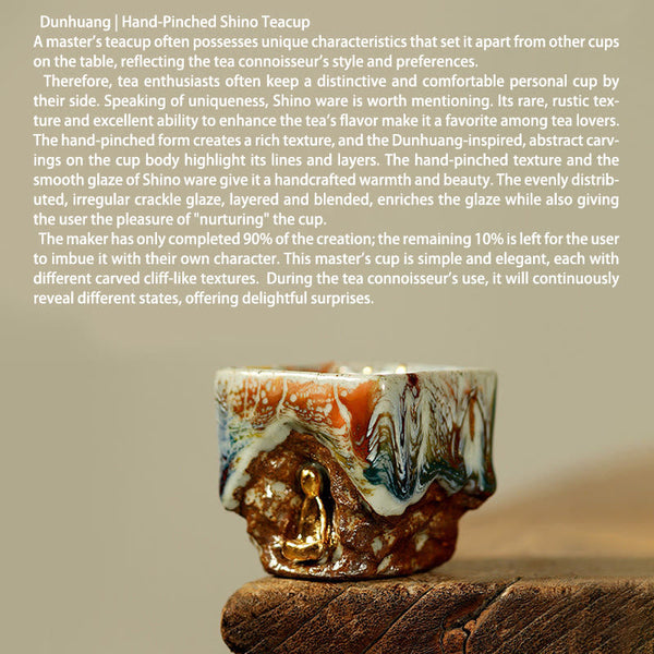 Hand-painted Dunhuang Meditating Buddha Shino Ceramic Teacup – interior cream glaze surface, smooth drinking lip