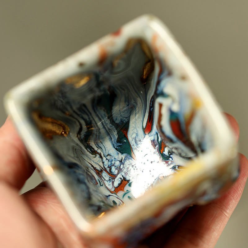 Hand-painted Dunhuang Meditating Buddha Shino Ceramic Teacup – base with pottery seal stamp, authentic artisan mark