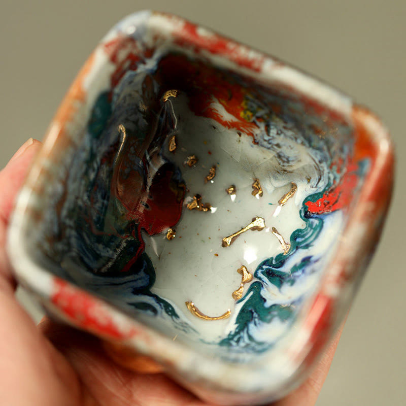 Hand-painted Dunhuang Meditating Buddha Shino Ceramic Teacup – multiple angle composite, full cup documentation