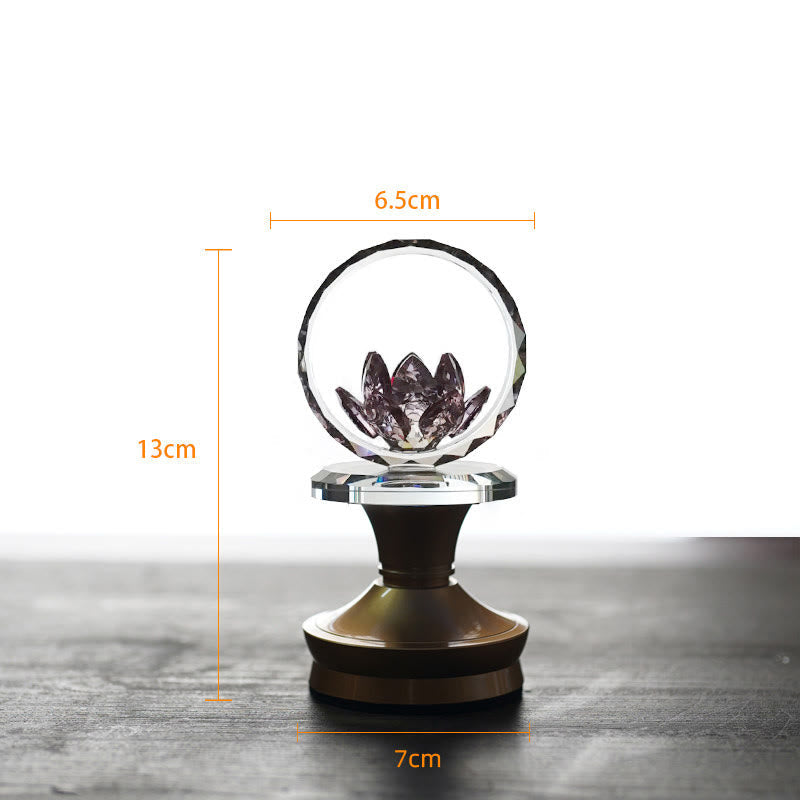Crystal ball with 3D lotus on bronze pedestal and measurements, lotus decor