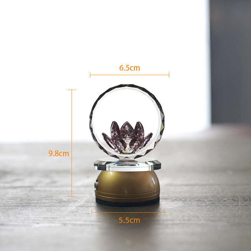 Faceted crystal sphere with etched lotus on gold base, lotus display piece