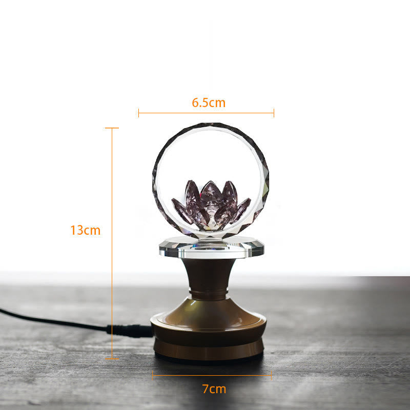 Crystal sphere lotus lamp on bronze pedestal with cord, LED lotus light