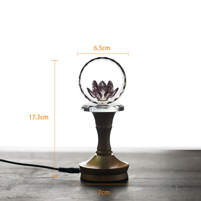 Crystal sphere lotus lamp on bronze stand with cord and specs, LED lotus lamp