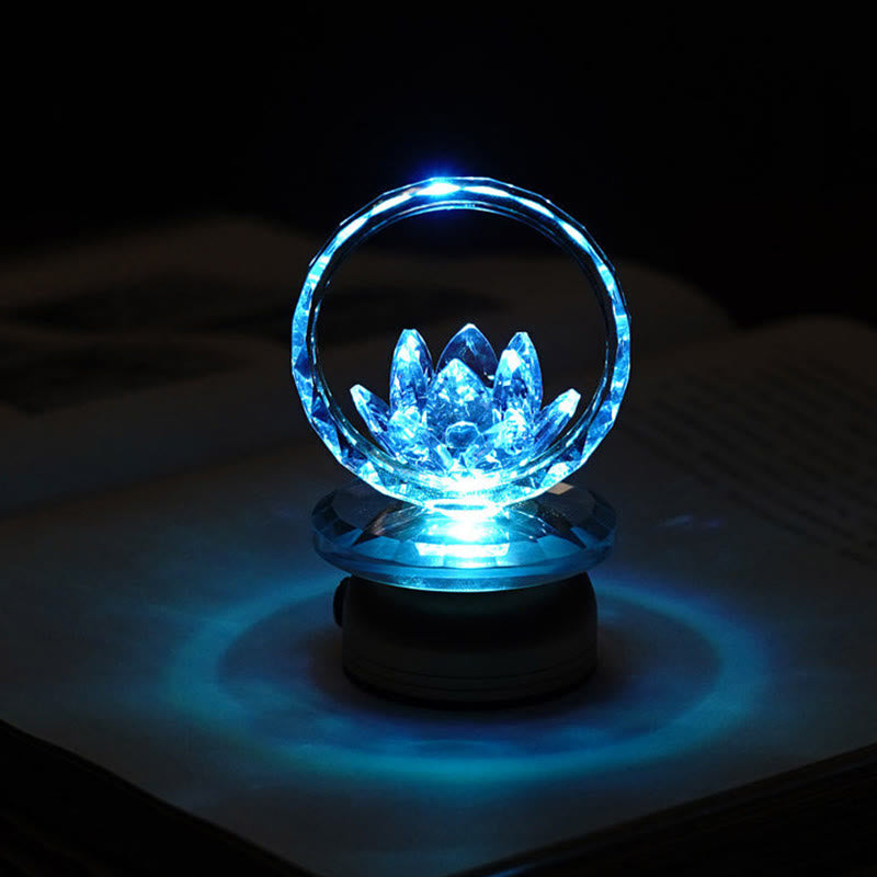 Cyan blue LED crystal lotus ring lamp with light halo, lotus LED lamp