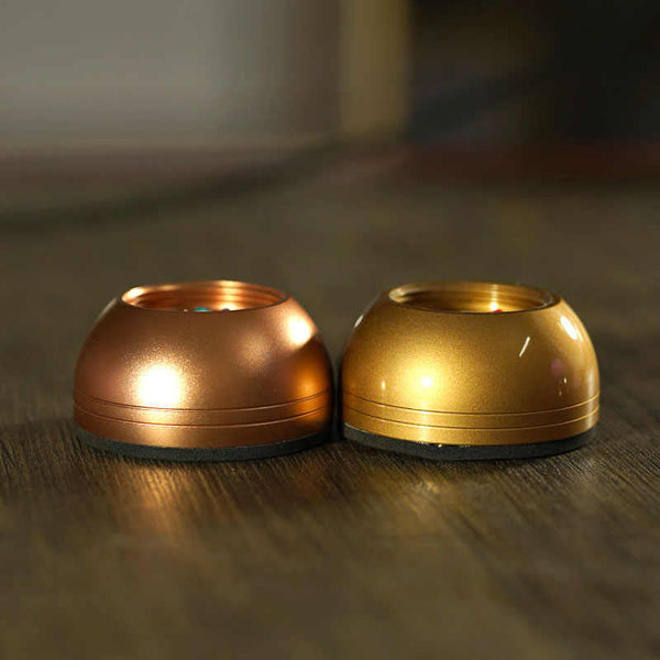 Two metallic lotus lamp bases in rose gold and gold, copper brass lotus base