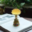 Lotus Liuli Glass Decor - illuminated red crystal lotus flower lamp on ornate bronze pedestal, glowing in dark meditation space