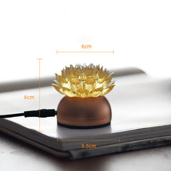 Lotus Liuli Lamp – amber bloom on copper dome base with USB cable, liuli decoration