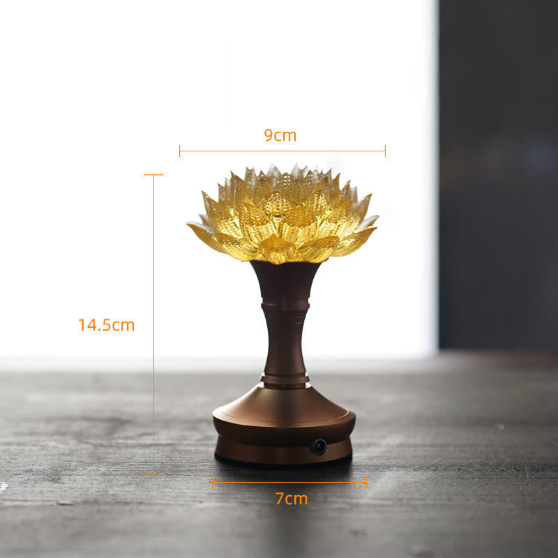 Lotus Liuli Lamp – elevated amber lotus on ribbed bronze stand, lotus decoration
