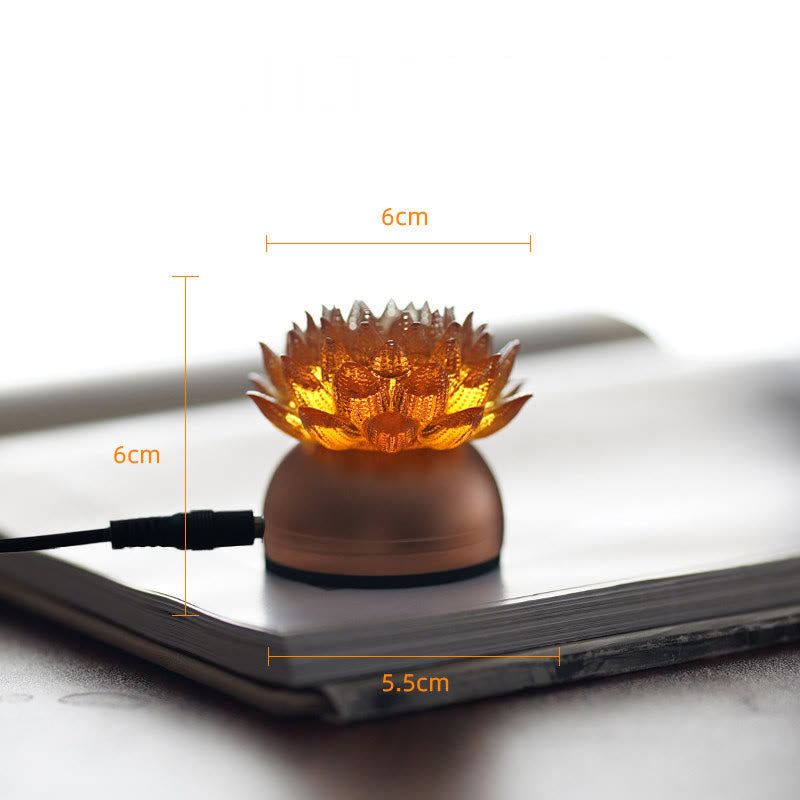 Lotus Liuli Lamp – amber lotus on bronze base with power cord, liuli glass