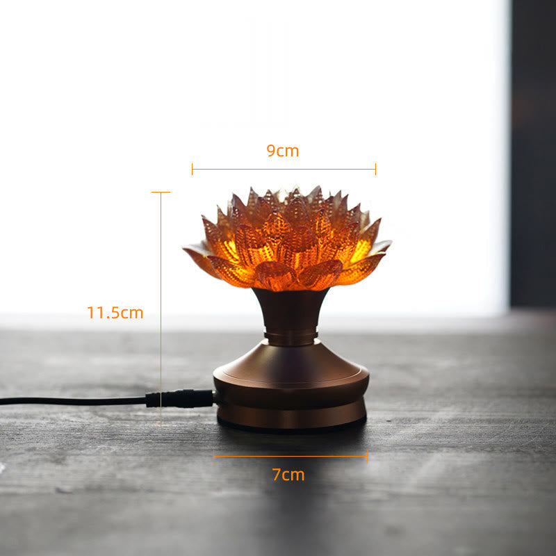 Lotus Liuli Lamp – cutwork amber petals on bronze stand, liuli lotus light