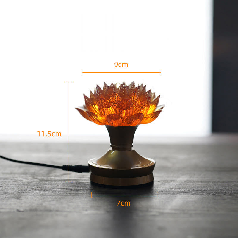 Lotus Liuli Lamp – amber bloom on chalice-style bronze base, lotus glass decor