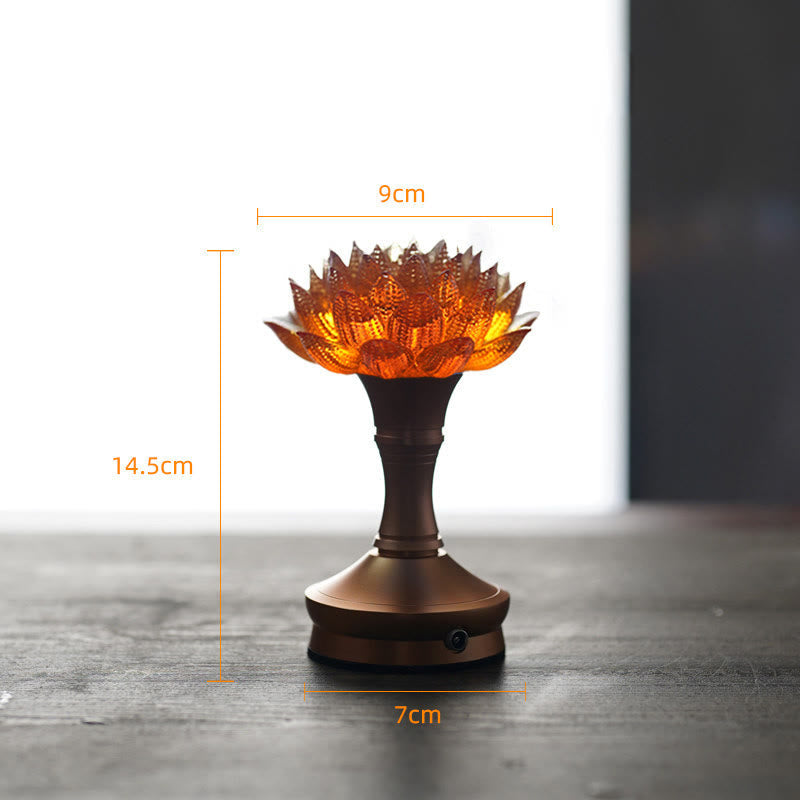 Lotus Liuli Lamp – geometric cutwork petals on tall bronze pedestal, lotus lamp