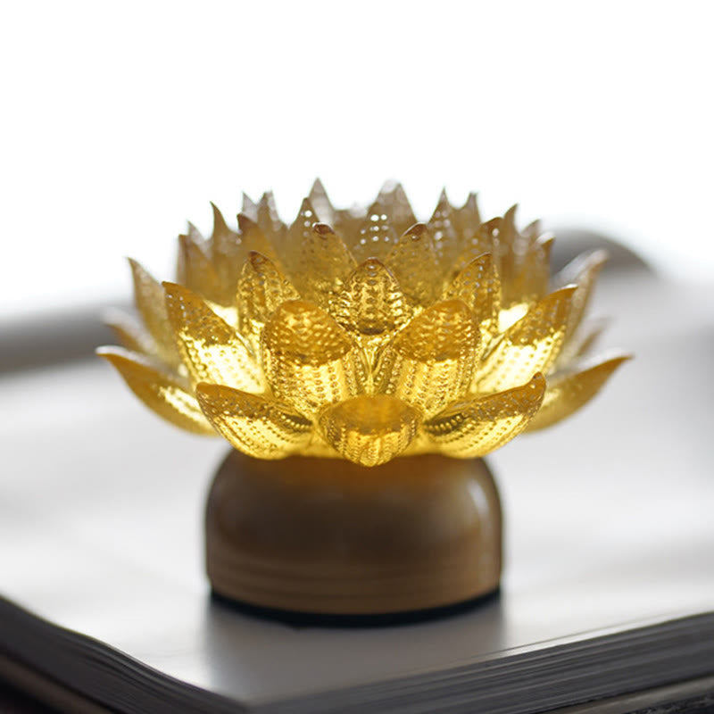 Lotus Liuli Lamp – translucent amber bloom on cream dome base, lotus decoration