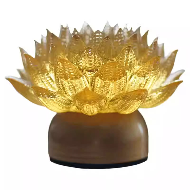 Lotus Liuli Lamp – stippled amber petals on bronze base, liuli lotus lamp