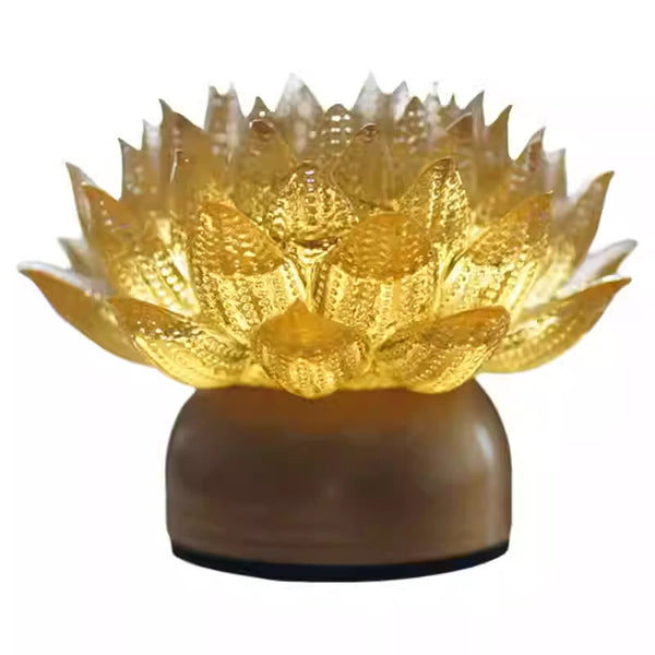 Lotus Liuli Lamp – stippled amber petals on bronze base, liuli lotus lamp