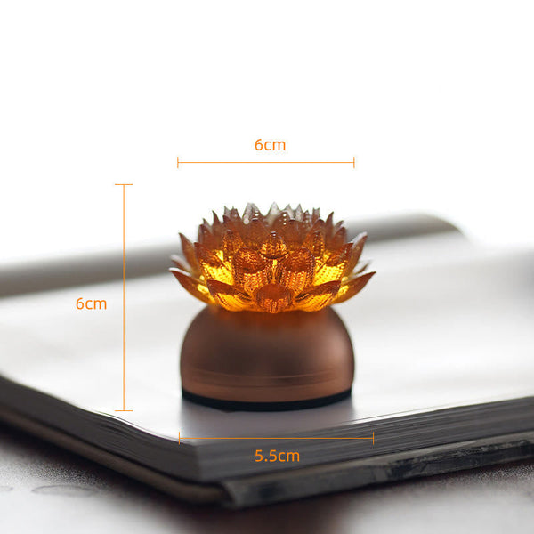 Lotus Liuli Lamp – warm glow through honey-toned petals on rounded base, liuli lotus