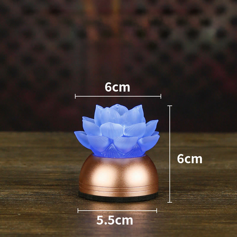Blue translucent lotus lamp with copper base and dimensions, liuli LED light