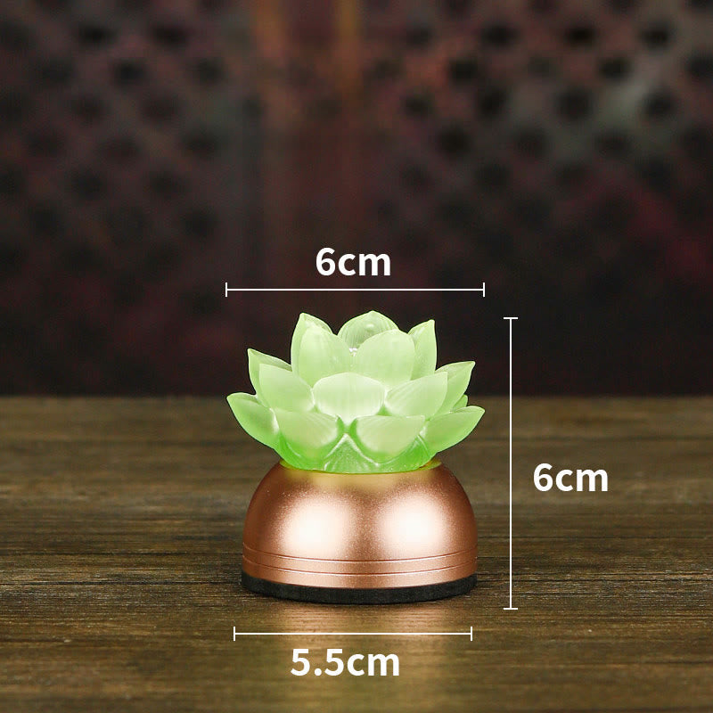 Green jade lotus decoration with copper base and size specs, liuli glass lotus