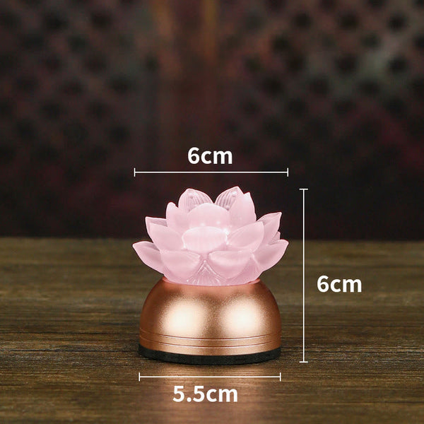 Pink lotus liuli glass decoration with copper base and measurements, lotus decor