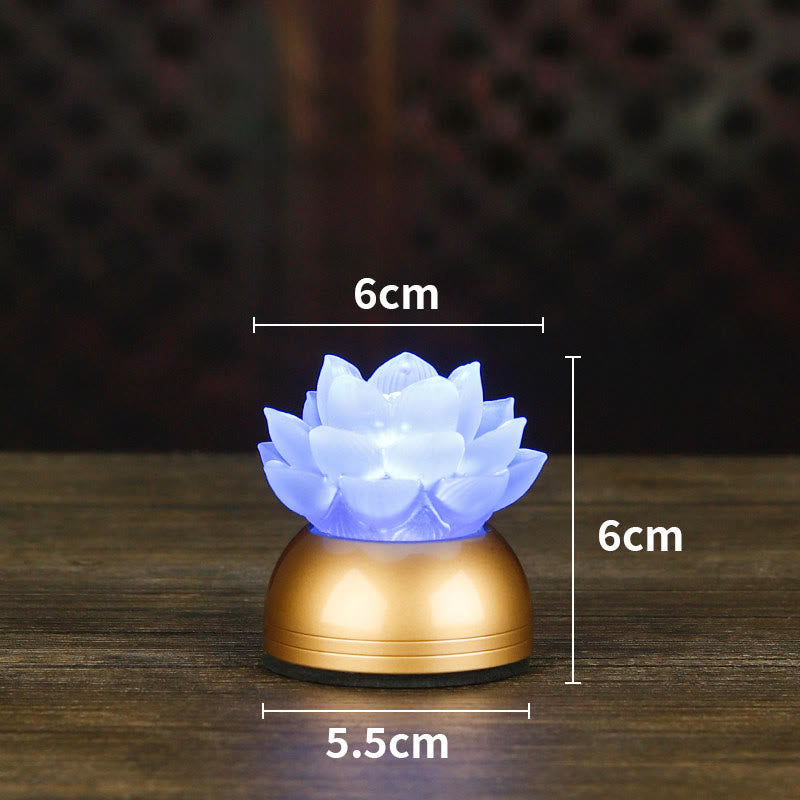 Cool white lotus LED lamp with gold base and dimensions, liuli crystal light