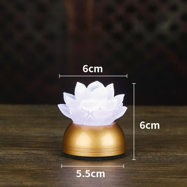 White frosted lotus decoration with gold base and size specs, liuli glass lotus