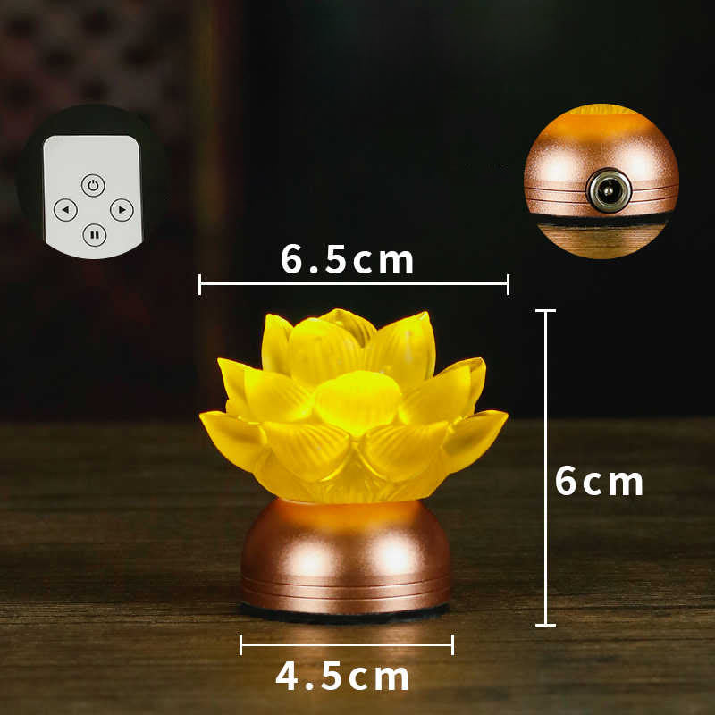 Lotus liuli glass lamp with remote control on dark wood, LED lotus light