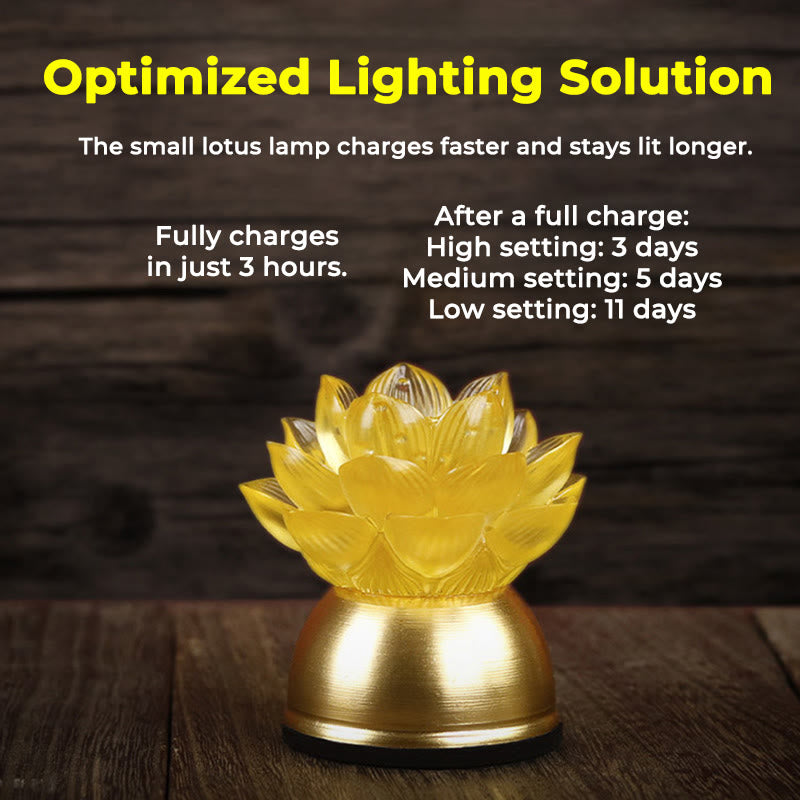 Lotus liuli glass lamp with specs on wood backdrop, LED rechargeable light