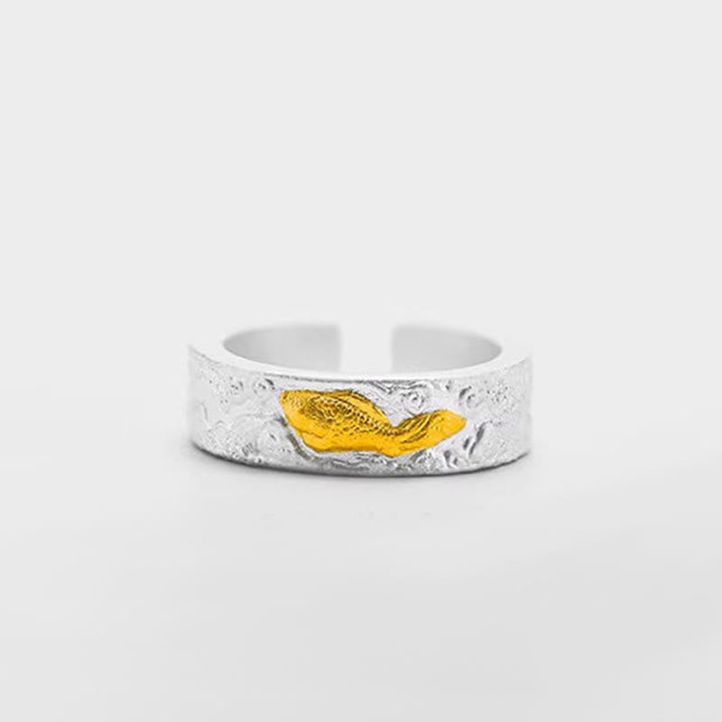 999 Silver Gold Koi Ring – Ring shown from three angles on dark surface, silver gold koi cloud ring