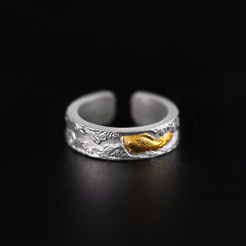 999 Silver Gold Koi Ring – Side profile showing ring thickness and gold-silver contrast, luck wealth ring