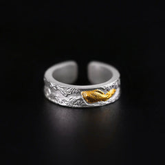999 Silver Gold Koi Ring – Side profile showing ring thickness and gold-silver contrast, luck wealth ring