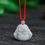 Jade Laughing Buddha Prosperity Necklace Pendant – front view of carved jade Buddha smiling, wealth charm necklace