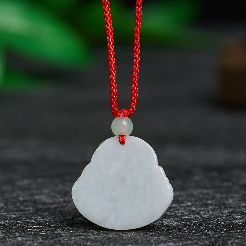Jade Laughing Buddha Prosperity Necklace Pendant – silk cord necklace with adjustable knot, comfortable daily wear