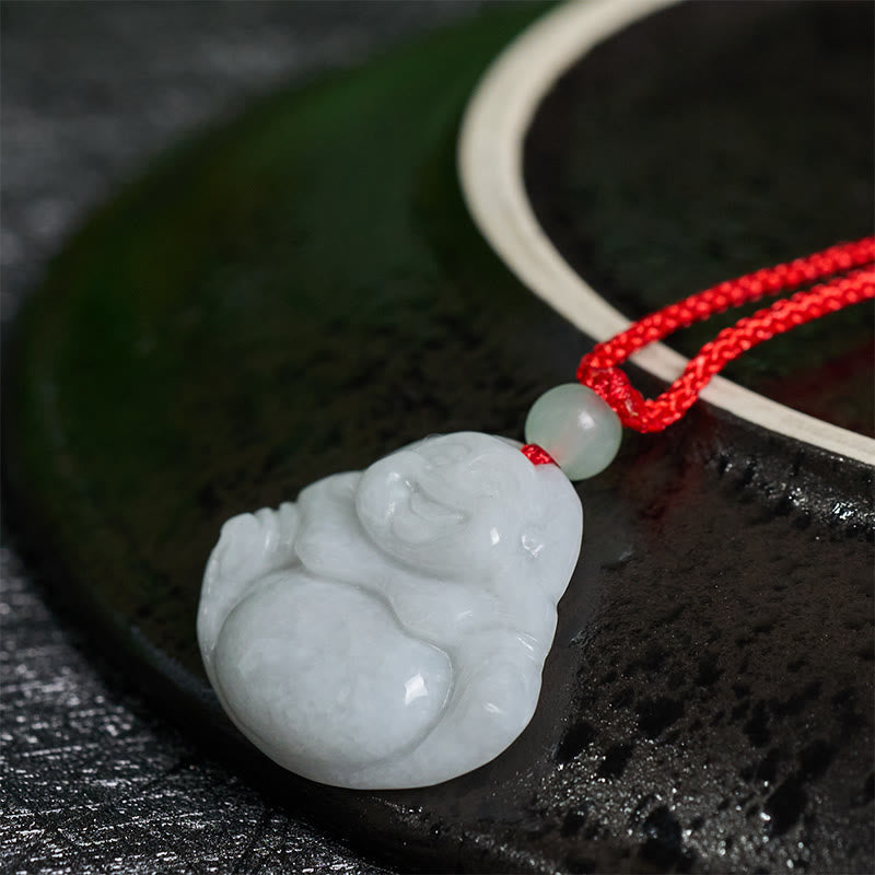Jade Laughing Buddha Prosperity Necklace Pendant – Laughing Buddha with exposed belly detail, happiness prosperity symbol