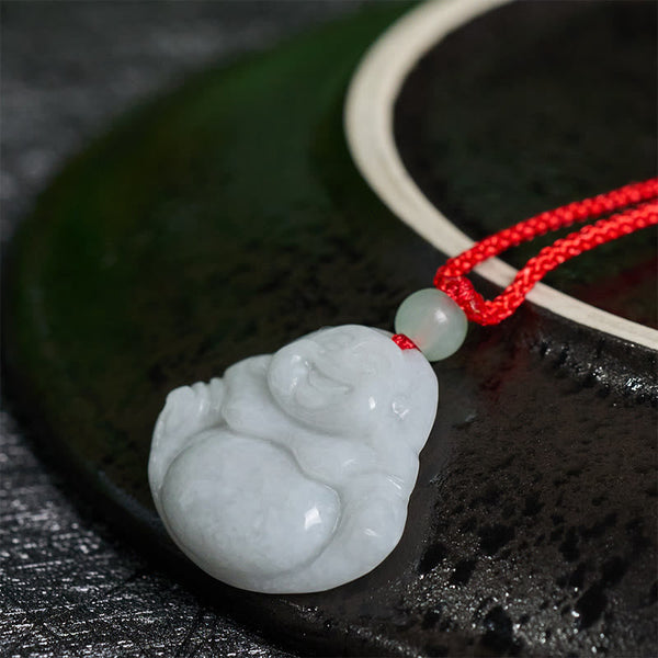 Jade Laughing Buddha Prosperity Necklace Pendant – Laughing Buddha with exposed belly detail, happiness prosperity symbol