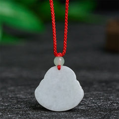 Jade Laughing Buddha Prosperity Necklace Pendant – silk cord necklace with adjustable knot, comfortable daily wear