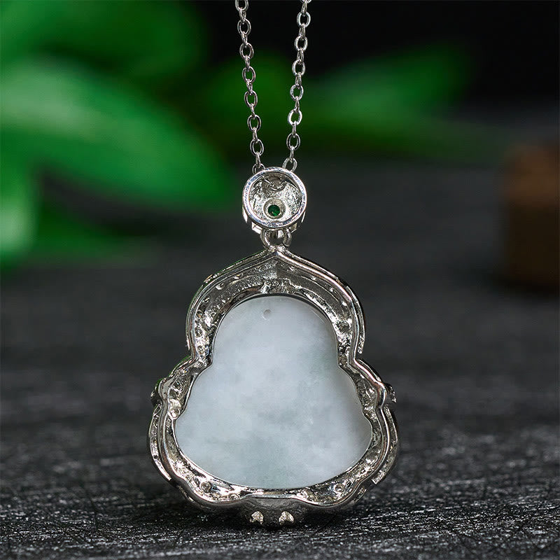 Jade Laughing Buddha Abundance Necklace Pendant – Green gemstone Buddha talisman on chain, good fortune jewelry