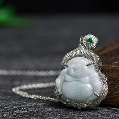 Jade Laughing Buddha Abundance Necklace Pendant – Polished nephrite Buddha with warm smile, wealth amulet necklace