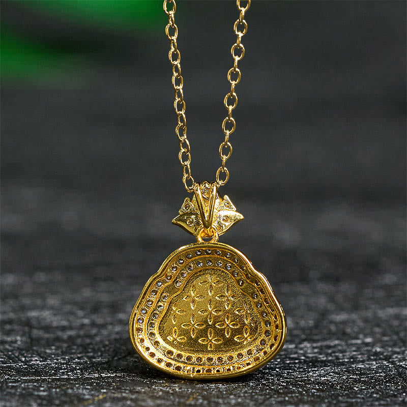 Jade Laughing Buddha Prosperity Necklace Pendant – necklace displayed on white bust, zen meditation accessory