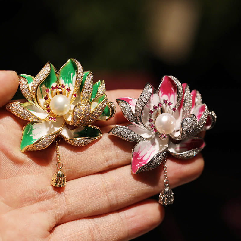 Broche de cuivre avec perle et fleur de lotus | Nouveaux départs