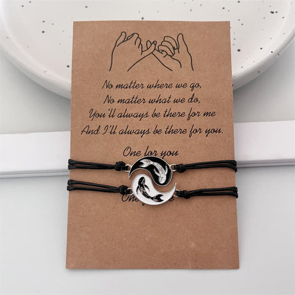 Yin Yang Hematite Bracelet - Koi fish design pair on kraft card with pinky promise art, gift