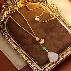 Fu Character Laughing Buddha Chalcedony Copper Fortune Necklace – Laughing Buddha carved in chalcedony, happiness symbol