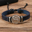 Leather Yin Yang Dragon Bracelet – antique silver medallion with cord closure on navy leather, Balance