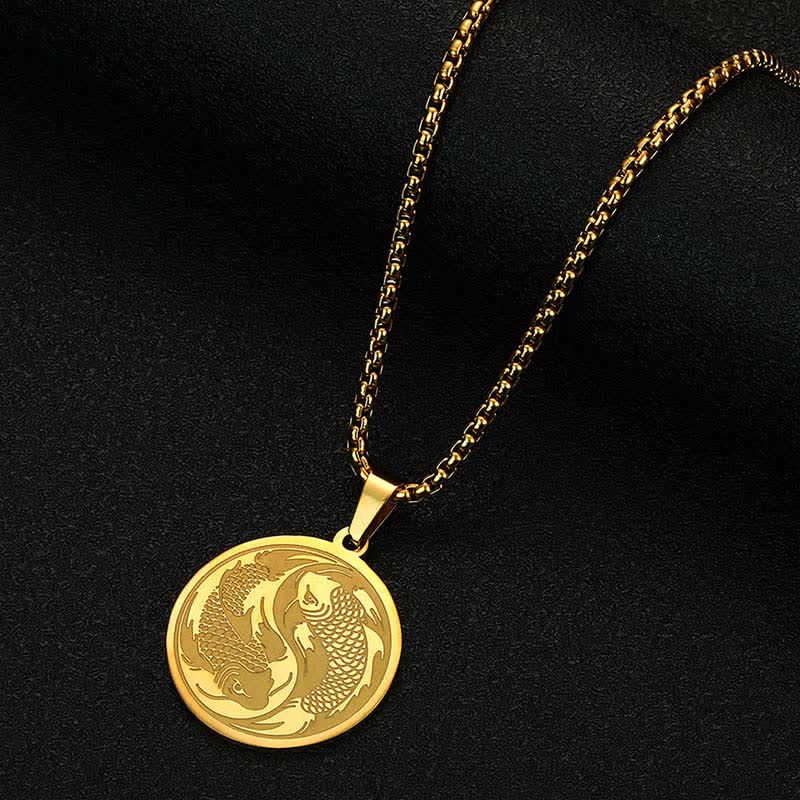 Stainless Steel Double Koi Fish Pendant – silver-tone twin koi necklace on chain, success prosperity jewelry